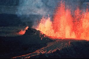 fissure volcano erupting a lava fountain