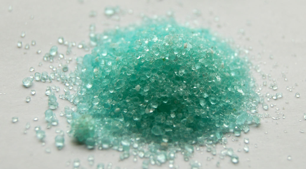 grains of green vitriol, better known as copperas or iron sulfate heptahydrate