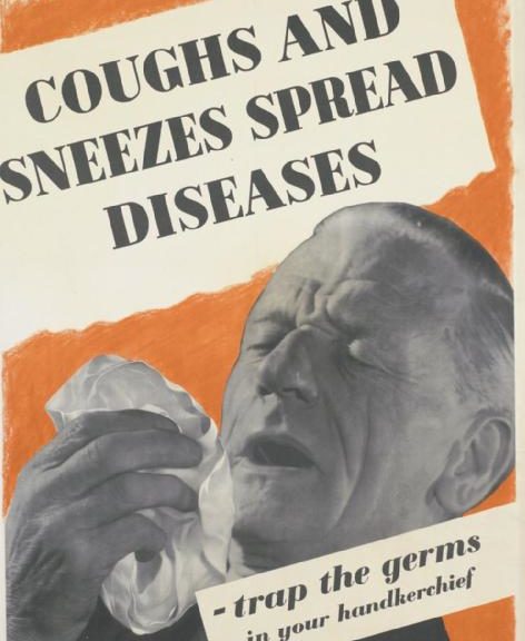 old public health poster on using a hankerchief for sneezing